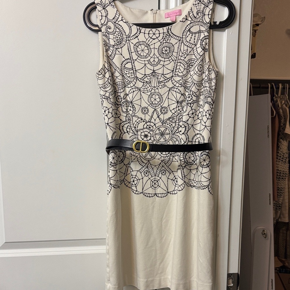 Lilly Pulitzer Cream and Black Lace Pattern Mini Dress